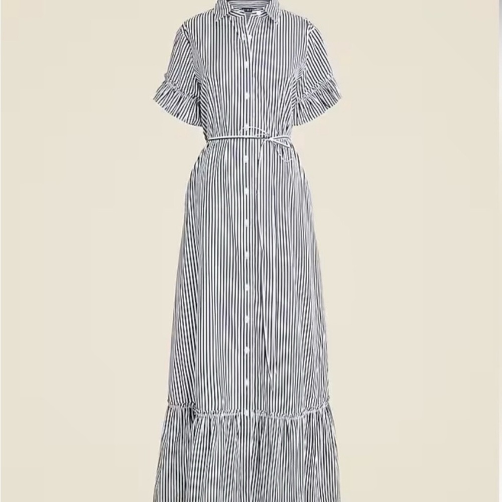 J. Crew Navy and White Striped Maxi Shirt Dress